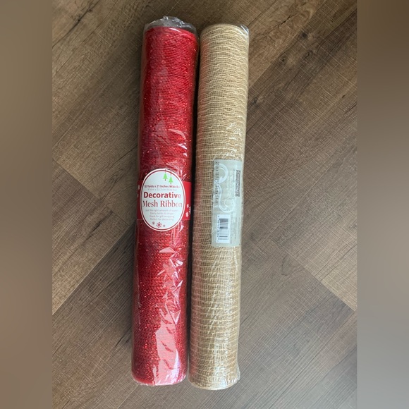 Mesh Ribbon 2 Roll Lot, 10 Yards Red and Beige. New 0 Yards Red and Beige. New - Picture 1 of 6